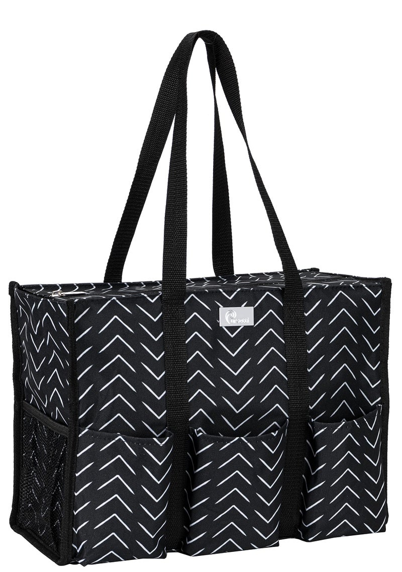 Pursetti Utility Tote -Perfect as Nurse, Teacher, Work Bags for Women & Craft Tote (Hatch Mark_Large) - Image 1